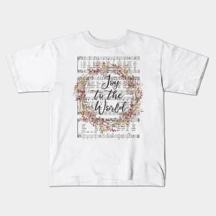 Joy to the World Christmas Hymn Watercolor Wreath Kids T-Shirt